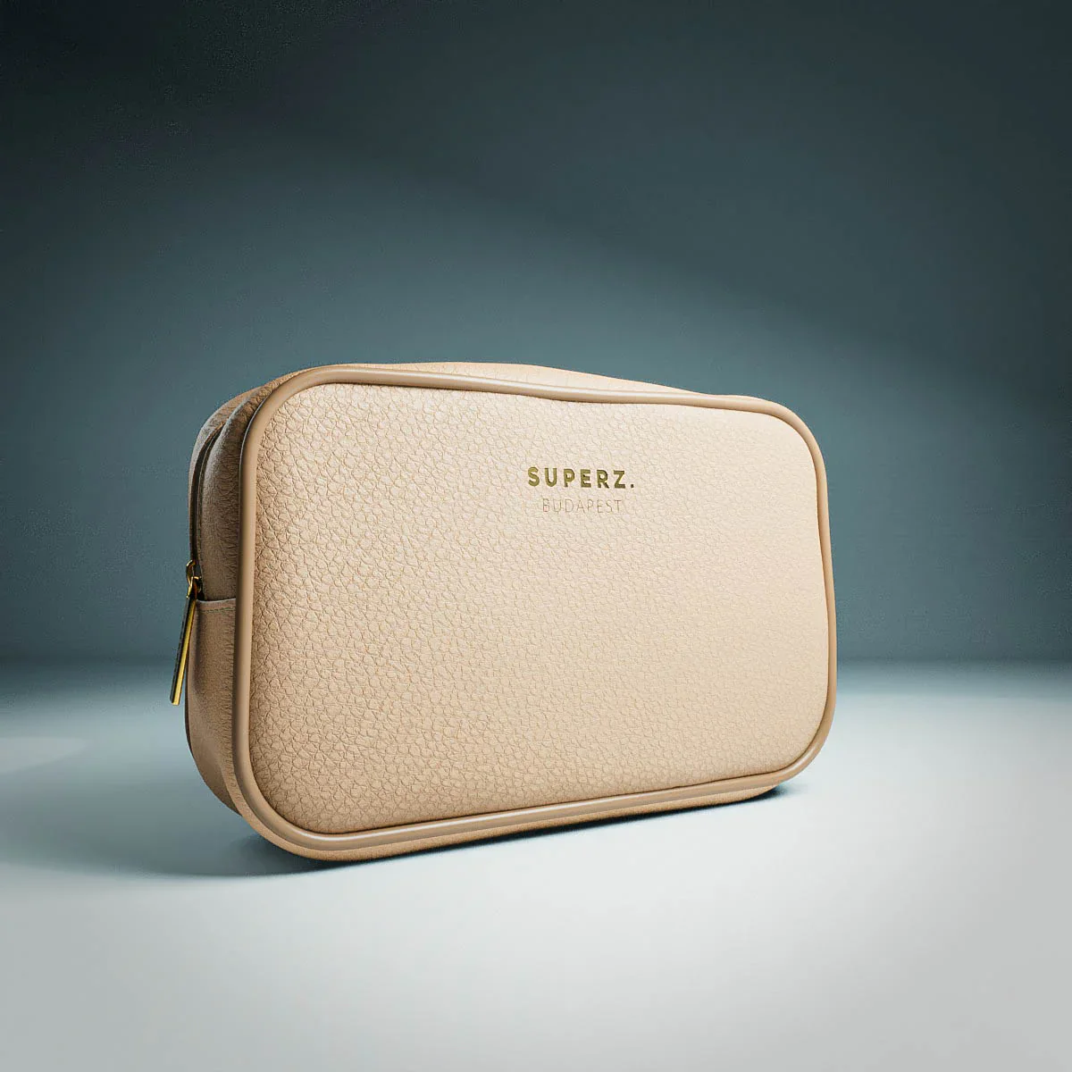 Premium vegan leather cosmetic bag - beige - Image 3